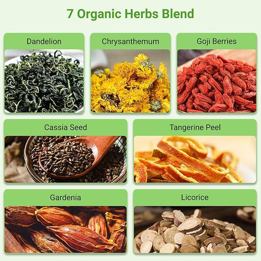 Dandelion Wolfberry Tea, Chinese Traditional Seven Natural Herbs Formula Blend Support Kidney & Liver Health Dandelion Root Tea Bags (1 Pack/12 Bags)