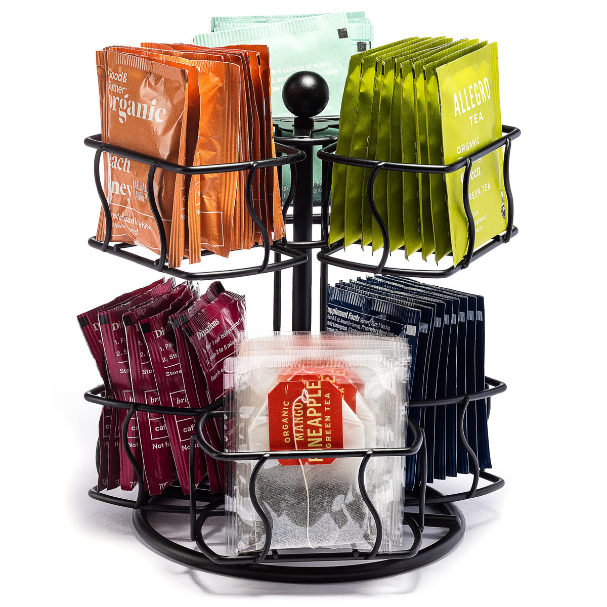 Sorbus Tea Bag Organizer, 2-Tier Spinning Carousel for 60 Tea Bags (Black)