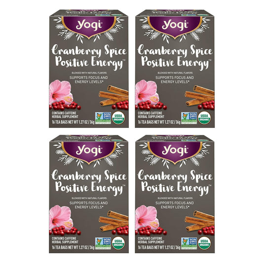 Yogi Organic Cranberry Spice Positive Energy Tea, 1.27 oz | Caffeinated Holiday Blend with Puerh Tea, Ginger, Cranberry and Hibiscus to Support Focus and Physical Energy