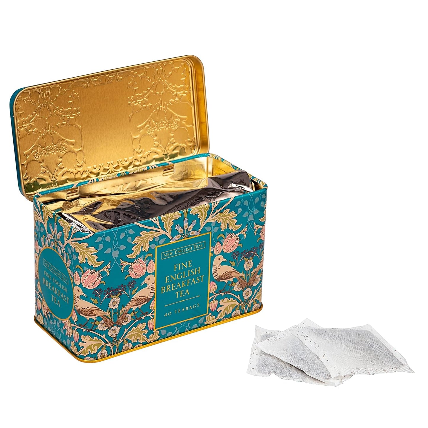 New English Teas Song Thrush & Berries Tea Tin with 40 English Breakfast Teabags