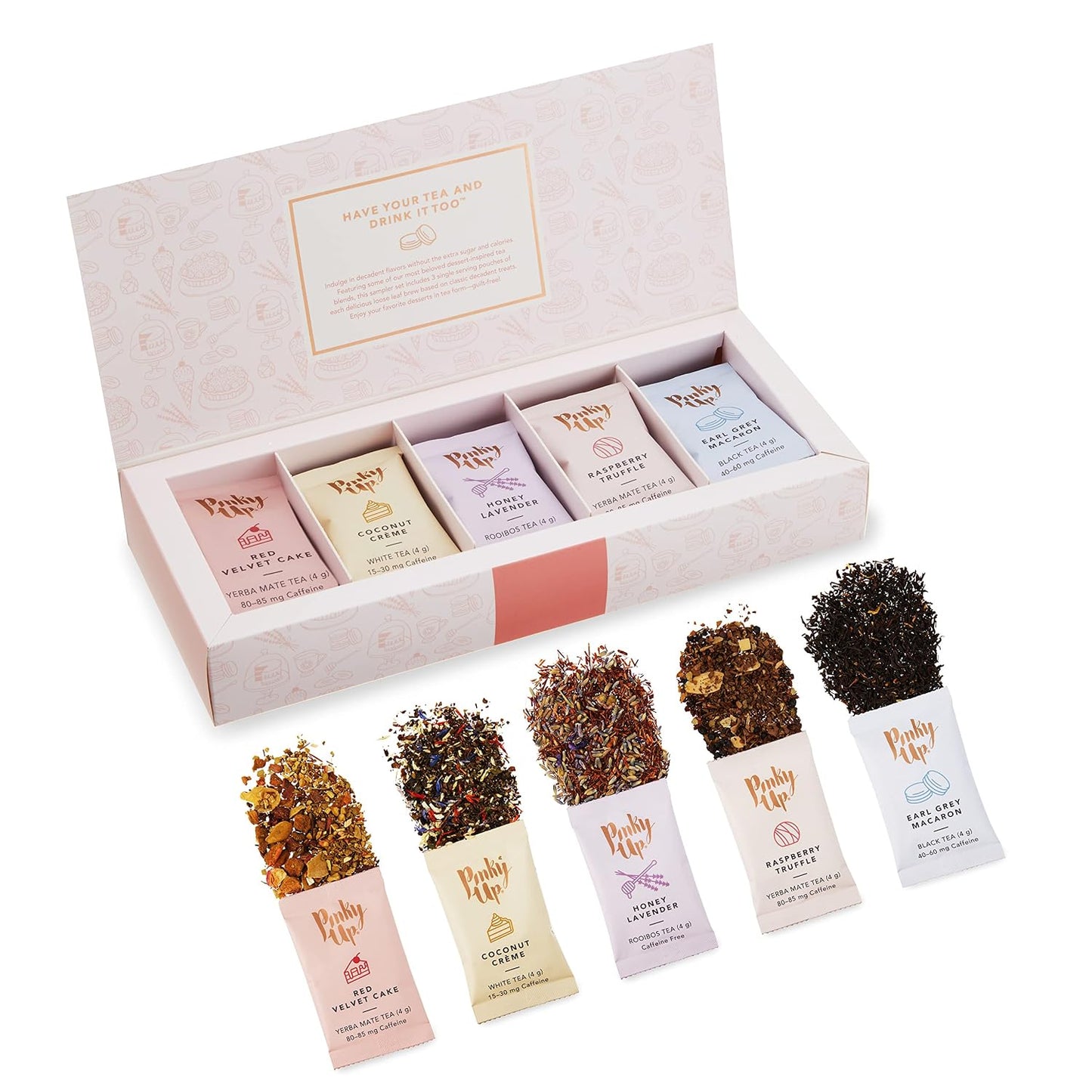 Pinky Up Loose Leaf Tea Sampler Set - Calorie Free Single Serving Loose Leaf Herbal Tea Variety Gift Pack, 15 Pouches