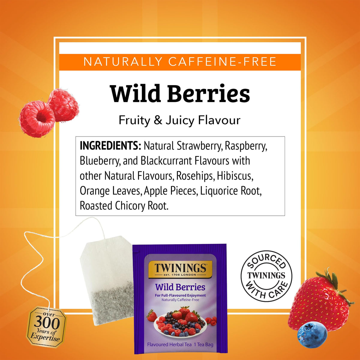 Twinings Wild Berries Herbal Tea Individually Wrapped Bags, 20 Count (Pack of 6), Full-Flavoured, Naturally Caffeine-Free