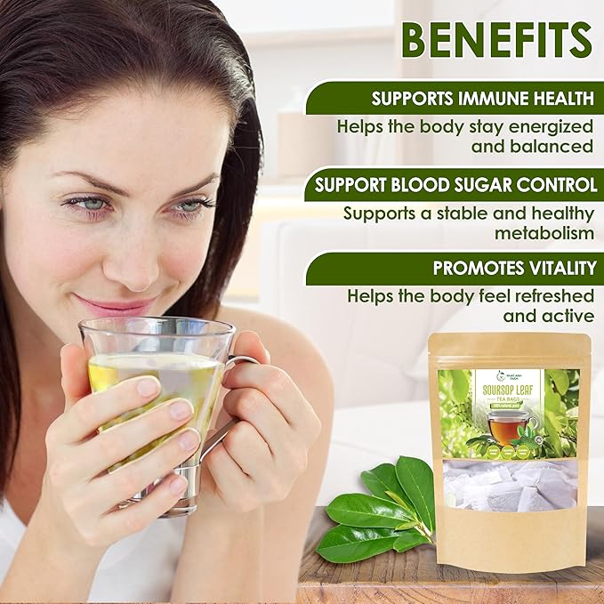 Nhat ANH Farm - Premium Soursop Leaves Tea Bags - Dried Soursop Graviola Leaves 40 Teabags, 2.5g/bag - Sugar/Caffeine/Gluten Free