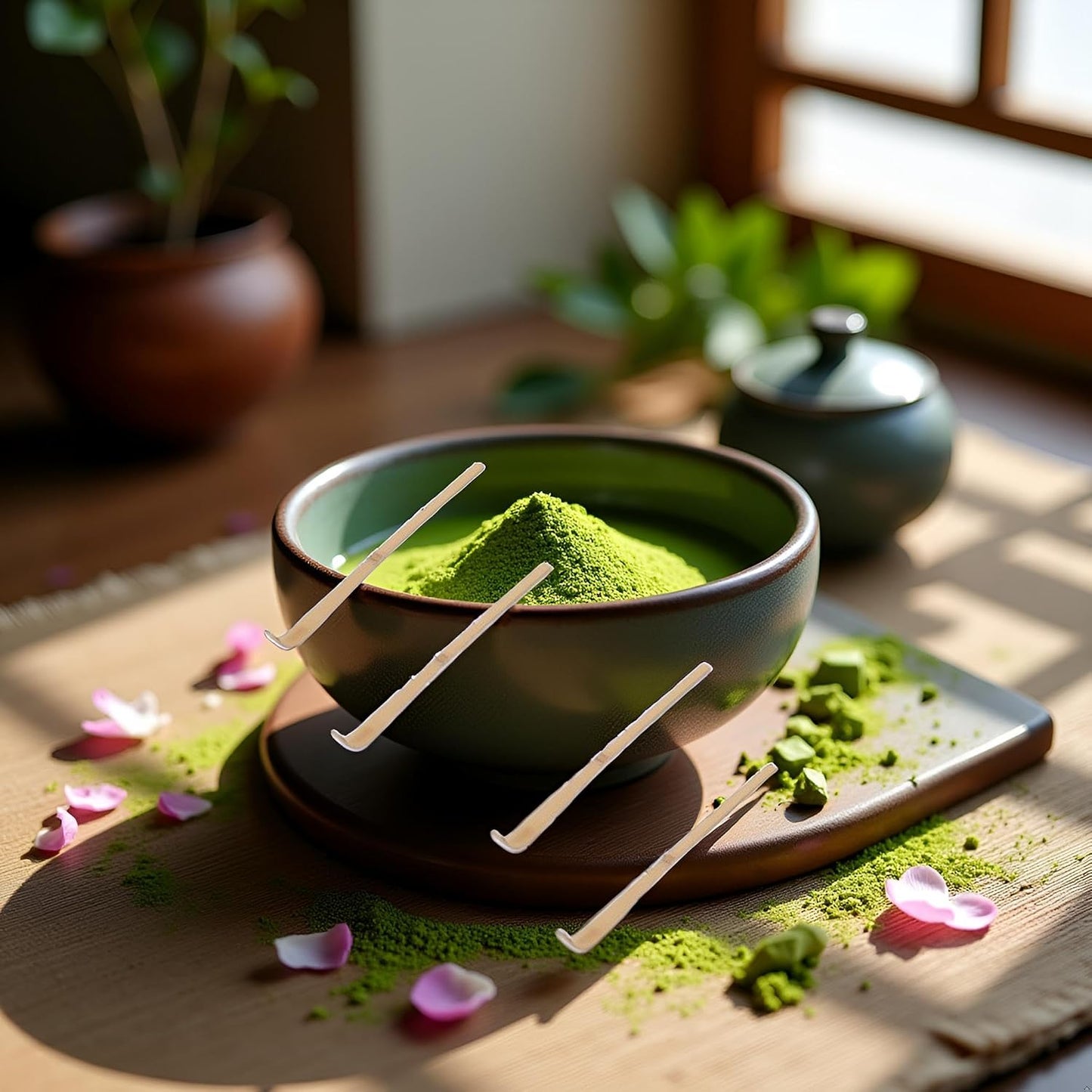 4Pcs Matcha Scoop Bamboo, Bamboo Matcha Scoop Japanese Chashaku Hooked Green Tea Spoon Tea Ceremony Utensils for Tea Lover, Tea Scoops, Coffee, Tea and Espresso 18cm