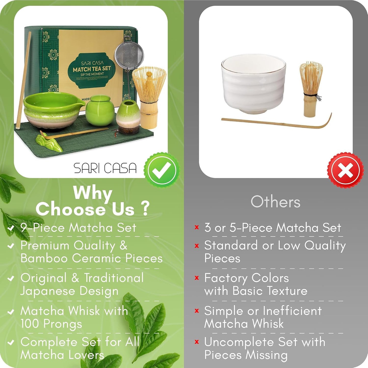Matcha Whisk Set, 10 Pcs Japanese Kit | 500ml Bowl