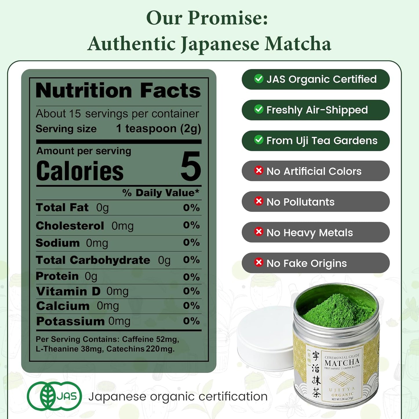 Ceremonial Grade Matcha Powder AA 1.06oz Tin, Japanese JAS Certified Organic, Antioxidant Rich with Caffeine & L-Theanine for Focus & Relaxation, Kosher Non-GMO Green Tea(1.06oz, Uji Organic)