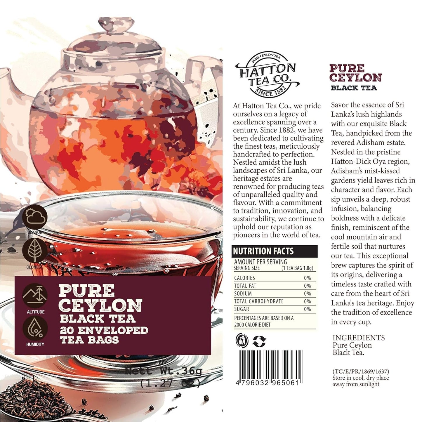 BUD TO CUP Ceylon Black Tea Bags, Classic Flavor – Sri Lankan Estate Black Tea with Warm Spice Notes, 20 Individually Wrapped Tea Bags