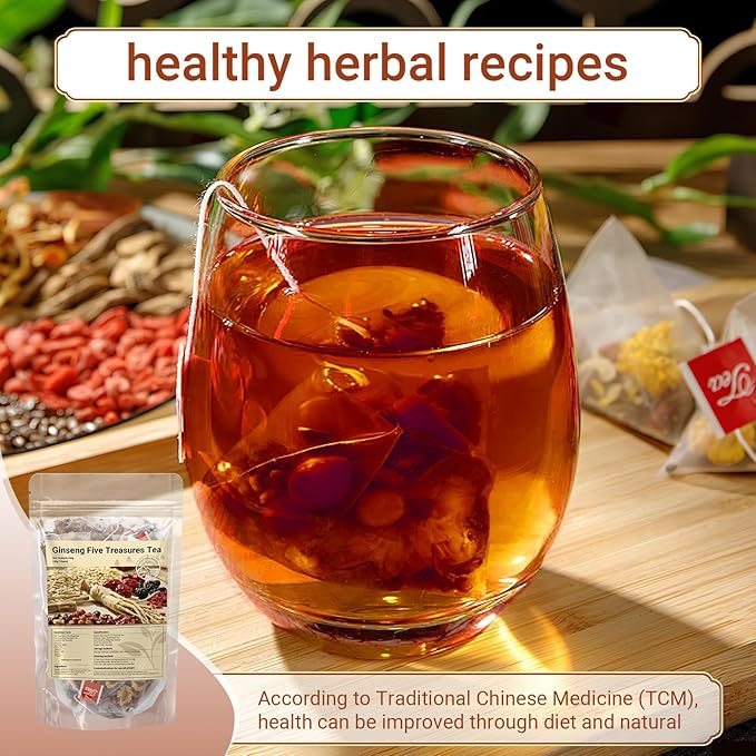Bnwuam Ginseng Five Treasures Herbal Tea – Caffeine-Free TCM Blend for Energy & Immune Support, Daily Wellness Infusion