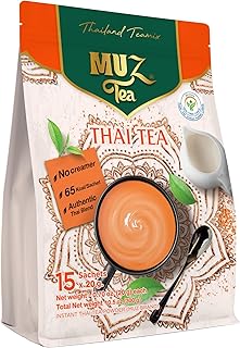 MUZ Tea Premium Instant Thai Tea Mix – Real Milk, No Creamers – Low GI Coconut Blossom Sugar – Only 65 Calories – Thai Tea Powder – Just Add Water – 15 Sachets