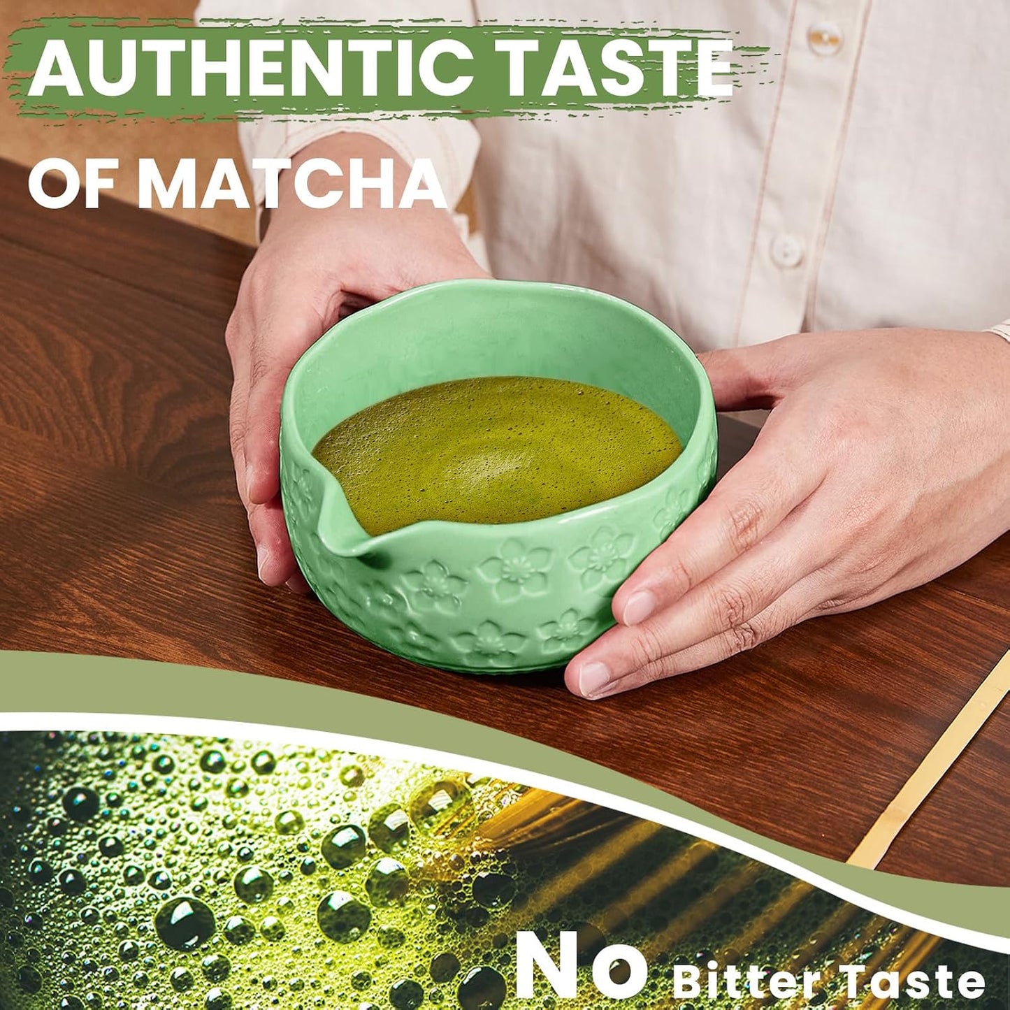 Matcha Whisk Set, Sakura Cyan Ceramic Matcha Set Includes Matcha Bowl, Matcha Whisk (Chasen) and Holder, Sifter, Bamboo Scoop &amp; Spoon - 6 Pcs Matcha Kit for Matcha Lovers