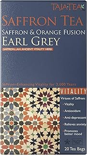 Taja Saffron Tea - Saffron & Orange Fusion Earl Grey, Emotional Wellness, Calm Focus, Antioxidant Vitality Blend, Caffeinated | Gluten Free | Kosher, 20 Tea Bags