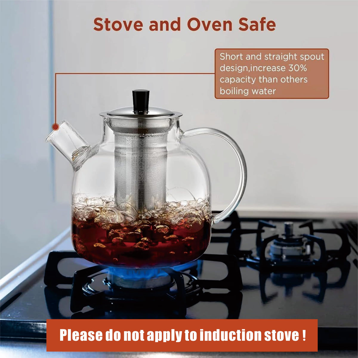 1500ml(50oz) Glass Teapot with Removable Infuser, Ehugos Stovetop Safe Large Tea Pot, Blooming and Loose Leaf Hand Crafted