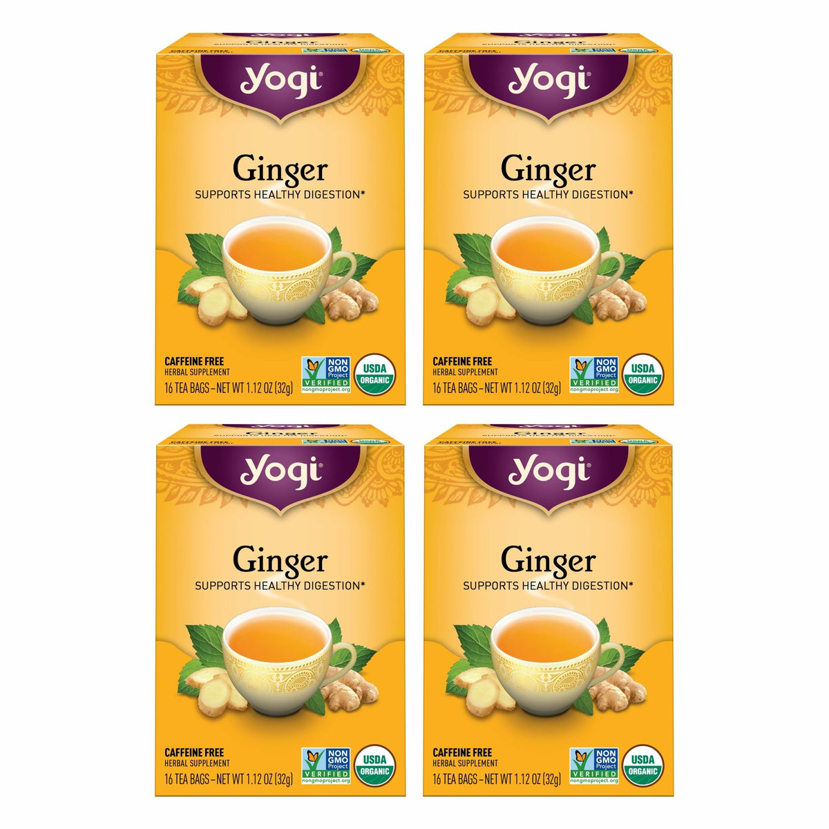 Yogi Ginger Organic Digestive Tea, 16 Tea Bags (4 Pack)