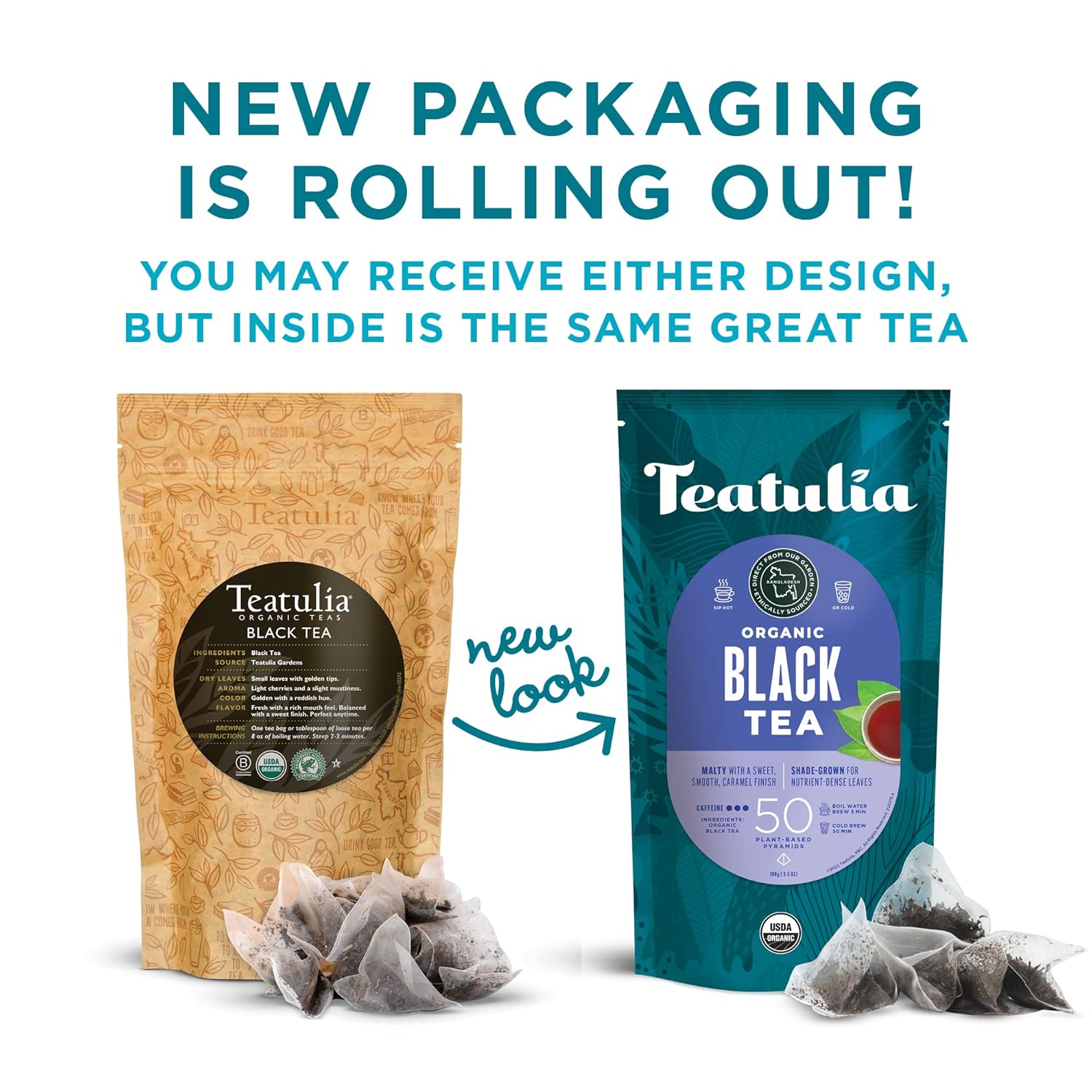 Teatulia Organic Black Tea Bags (50 Pyramid Sachet Teabags) 100% Compostable and Sustainably Grown In Bangladesh. Pure Black Tea Strong English Breakfast