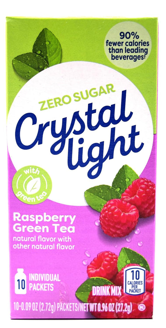 Crystal Light On-The-Go Drink Mix, Natural Flavor Powdered Beverage Mix, Made with Green Tea, No Artificial Flavors, 5 Calories Per Packet, Raspberry Green Tea, 0.09 Ounce Packets, 10 Count (Pack of 6)