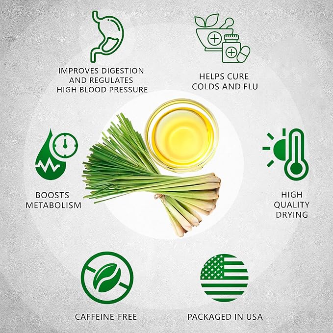 Lemongrass Leaf Loose Tea – 8oz Size (Premium Dried Lemongrass Loose Leaf Tea - 4 oz), Natural Extract Caffeine-Free Herbal Tea for Relaxation