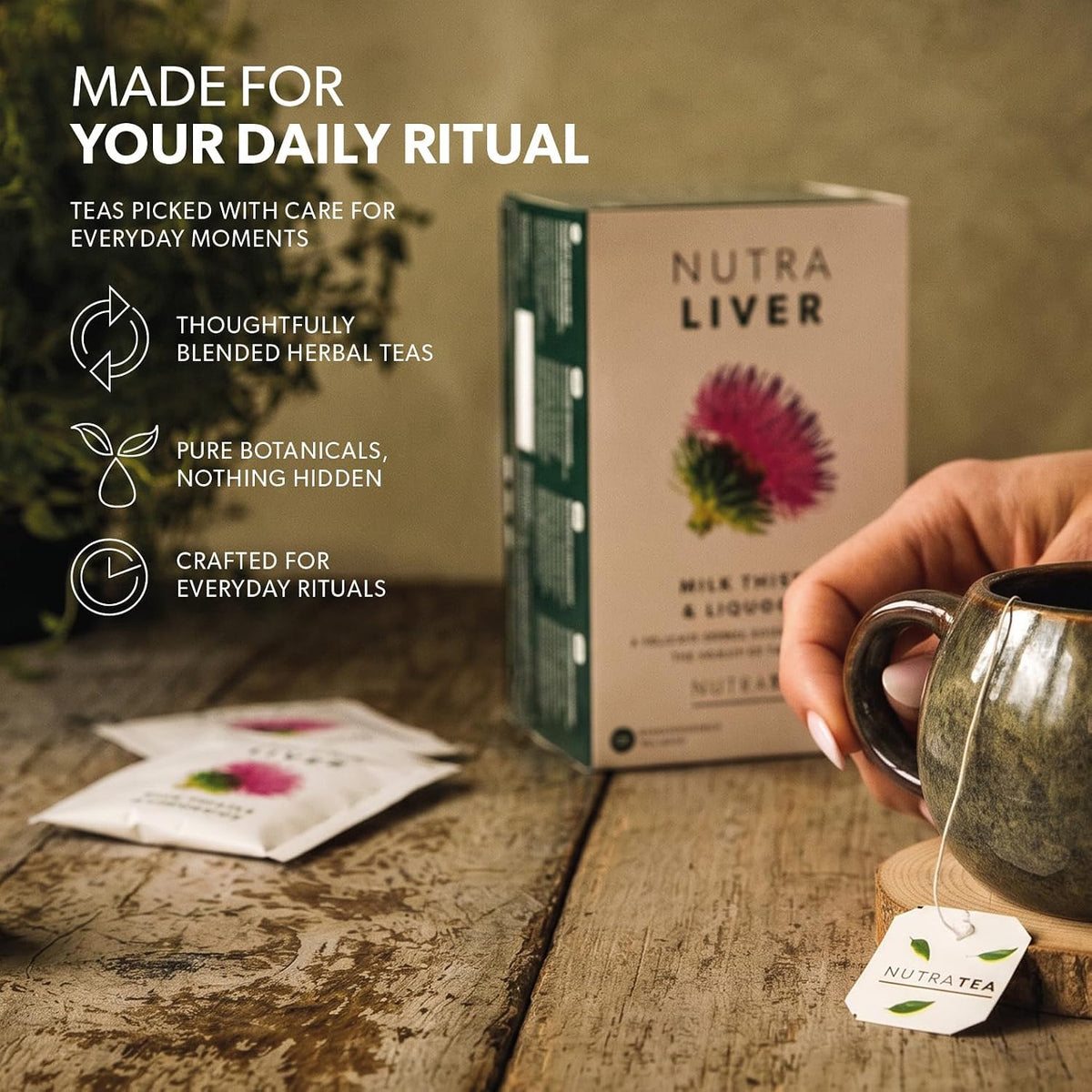 NUTRALIVER Liver Detox Tea - Cleanse &amp; Support with Milk Thistle, Turmeric &amp; Fennel - 60 Enveloped Tea Bags - Herbal Tea - 3 Pack by Nutra Tea