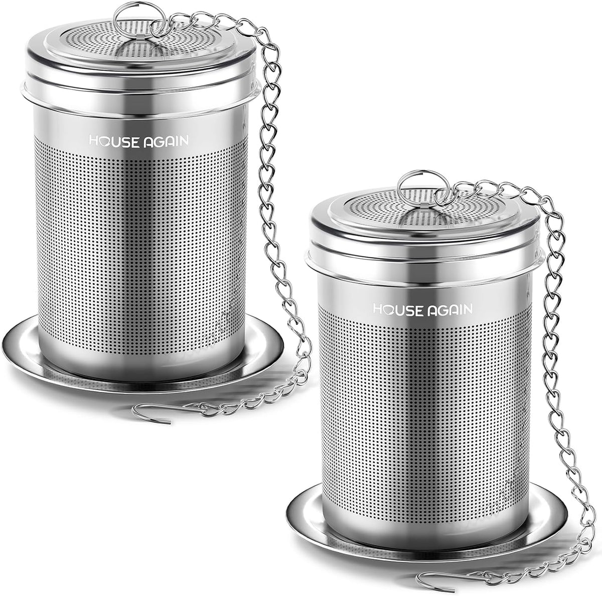 HOUSE AGAIN Tea Infuser, Extra Fine Mesh Tea Infusers for Loose Tea, 18/8 Stainless Steel Tea Strainer with Extended Chain Hook, Tea Steeper for Brew Tea, Spices &amp; Seasonings Small × 2