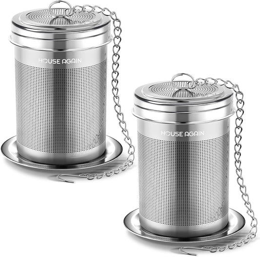 HOUSE AGAIN Tea Infuser, Extra Fine Mesh Tea Infusers for Loose Tea, 18/8 Stainless Steel Tea Strainer with Extended Chain Hook, Tea Steeper for Brew Tea, Spices &amp; Seasonings Small × 2