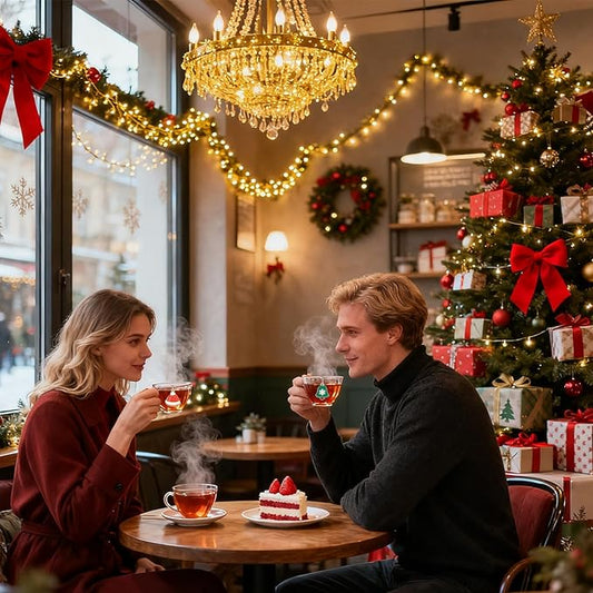 Christmas Themed Tea Infuser Set, 2 PCS Cubic Tea Strainers for Loose Leaf Tea, Reusable Stainless Steel Mesh Tea Ball, Tea Steeper with Red Hat and Green Bell Pendant