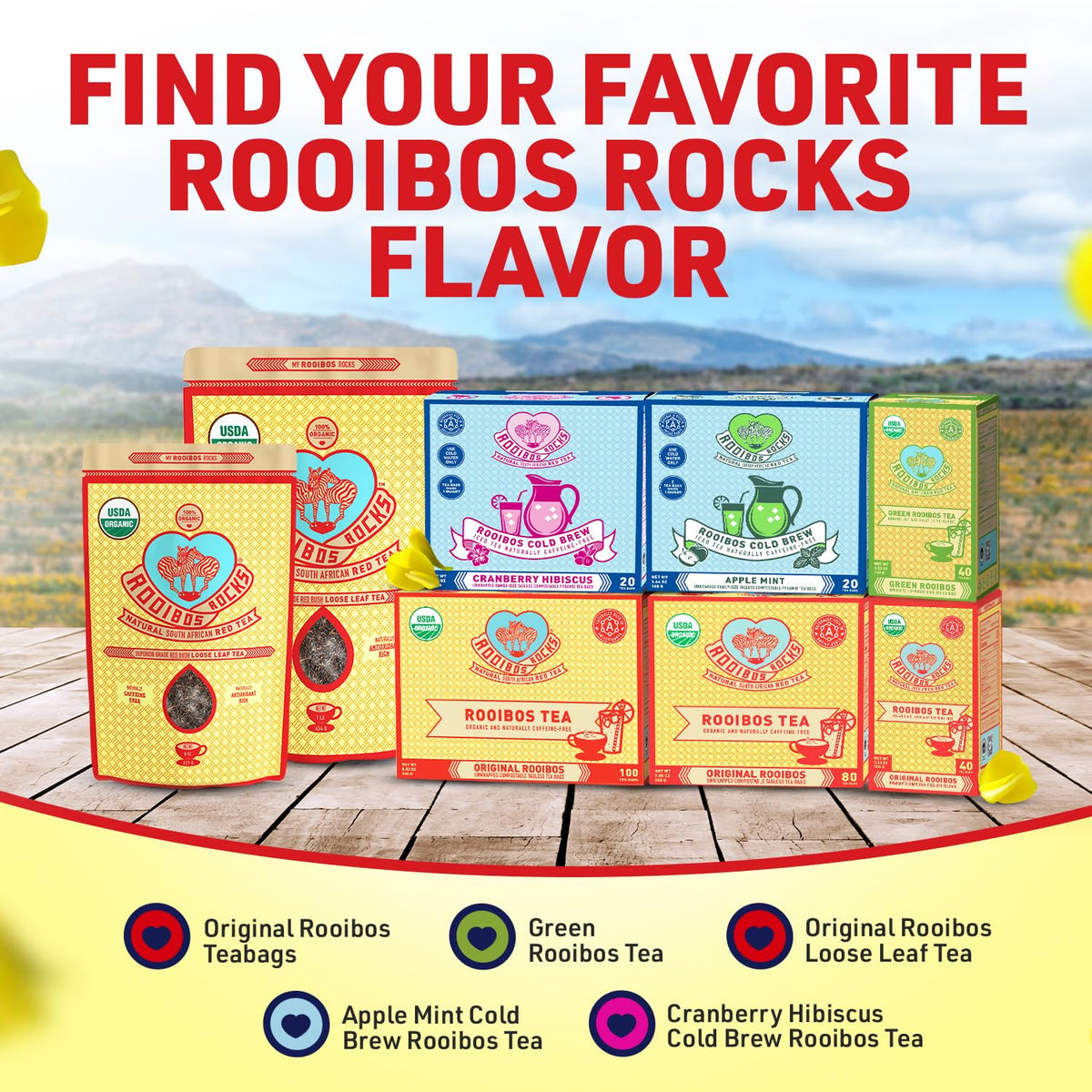 Rooibos Rocks Organic Rooibos Tea Bags - Caffeine-Free, 80 ct | USDA Organic • Microplastic-Free Tagless Pillow Tea Bags • Naturally Mildly Sweet Flavor • Hot or Iced