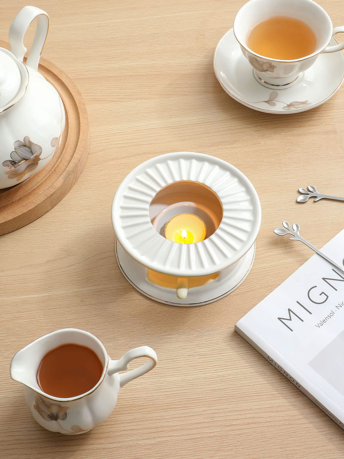 CHENP.HMC Teapot Warmer, Ceramic Tea Warmer with Tealight Holder(White)