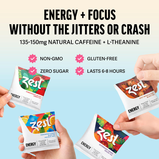 Zest High Caffeine Tea – Variety Pack – Flavored Black & Green Blends, 3X Caffeine Energy Teas, Strong Natural Coffee