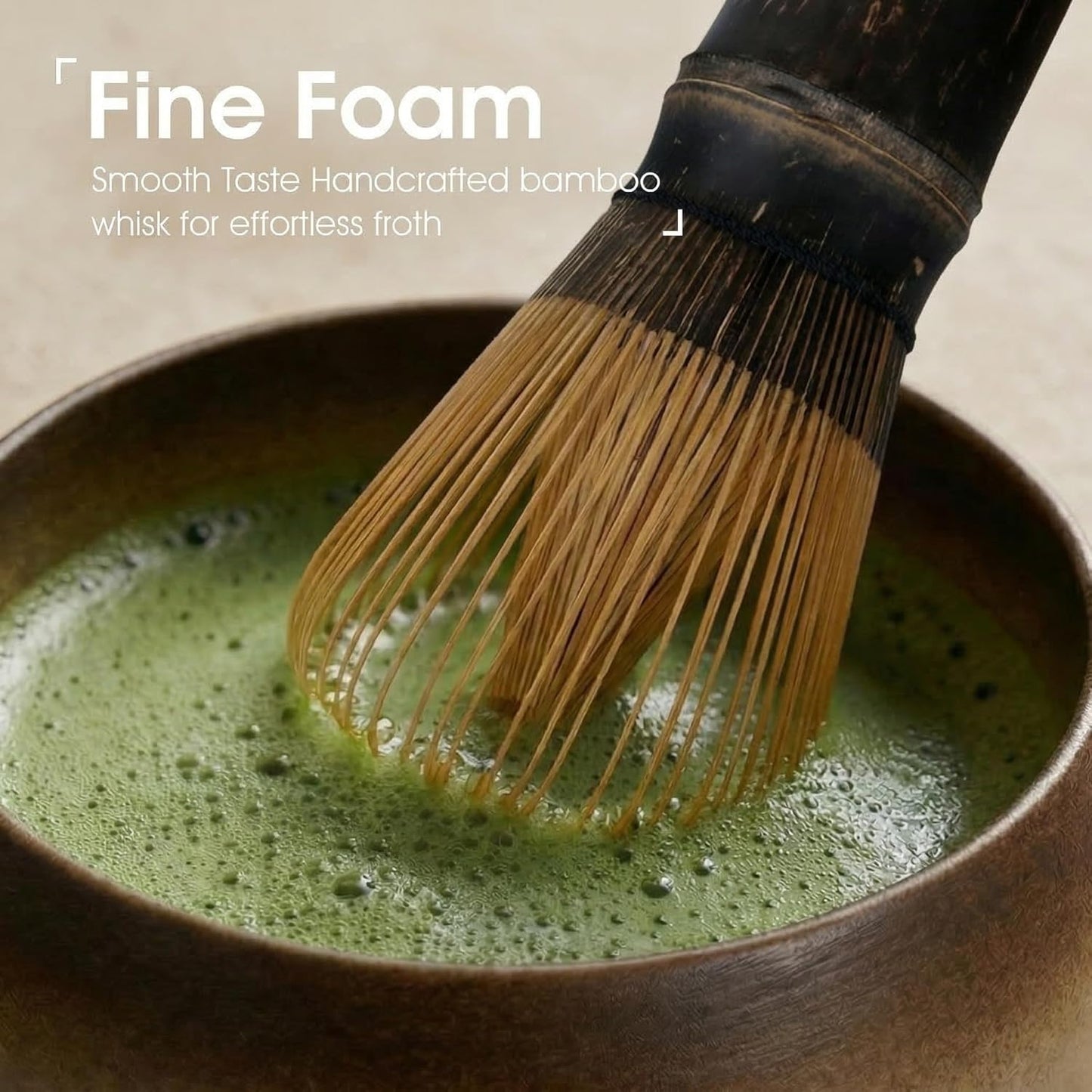 Matcha Set, 5-Piece Matcha Whisk Set with Bowl &amp; 100-Prong Whisk | Rustic Stoneware Texture, Natural Matte Finish, 100-Prong for Creamy Foam, Japanese Tea Ceremony, Gift for Matcha Lovers