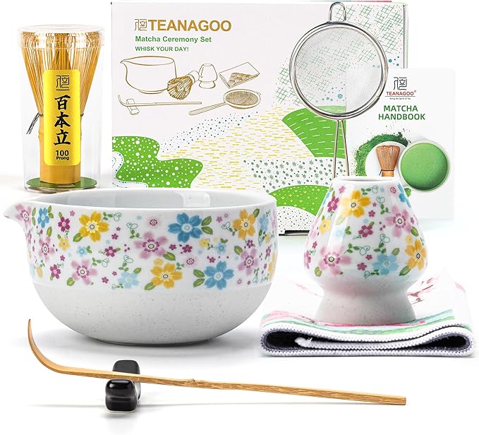 TEANAGOO Matcha Whisk Set,7 Pcs Matcha Set White,Ceremony Matcha Kit,Matcha Tea Set for Making Latte