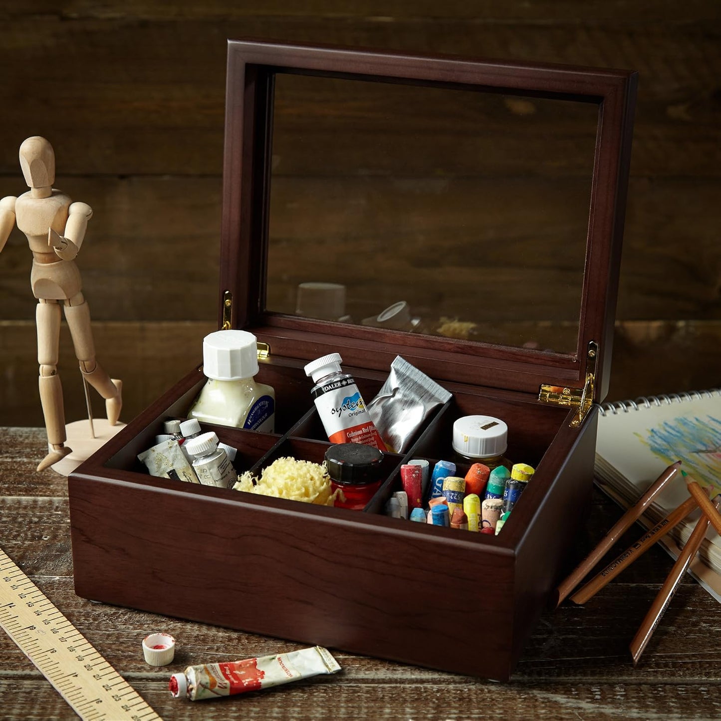 Apace Living Tea Boxes (Dark Walnut) - 8 Compartments Tea Box + 6 Compartments Tea Box