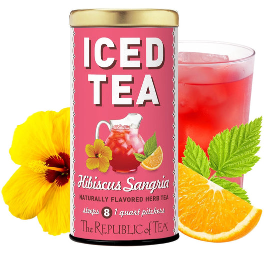 The Republic of Tea – Hibiscus Sangria Iced Herbal Tea, 8 Large Quart-Sized Iced Tea Pouches, Naturally Caffeine Free