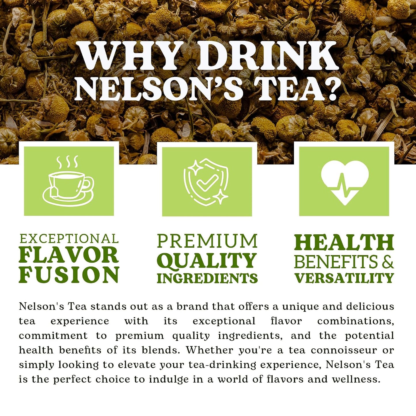 Nelson's Tea Chamomile Honey Vanilla Herbal Loose Leaf Tea, Sample 0.3 oz | Sleep • Relaxation Tea • Caffeine Free • Chamomile • Vanilla • Loose Leaf Tea • Herbal