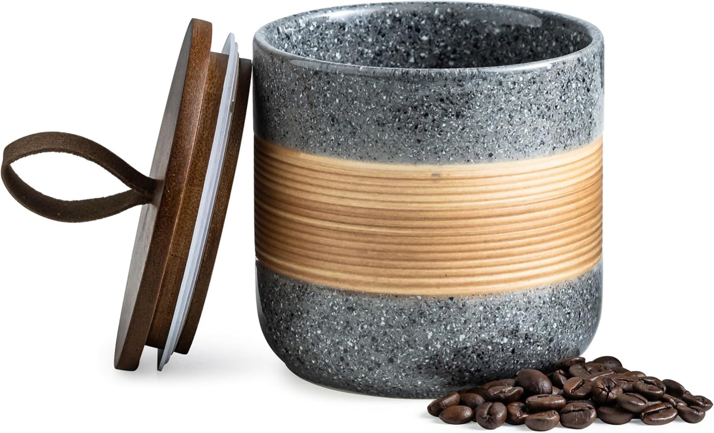 Miamolo Ceramic Coffee Container, Coffee Jar for Kitchen Counter Keep Fresh | Coffee Canister with Airtight Lid, for Tea Matcha Storage | Modern Farmhouse Countertop, for Coffee Enthusiasts | Grey &amp; 18oz
