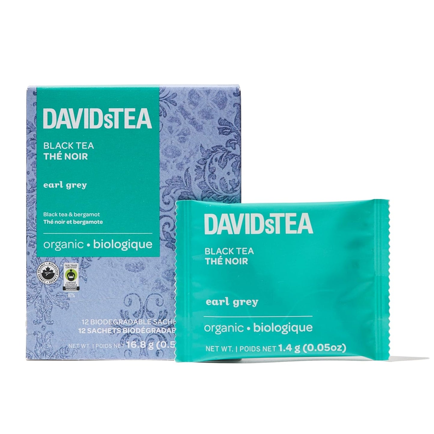 DAVIDsTEA Organic Earl Grey Tea Bags Black Tea with Natural Bergamot Oil – High Caffeine – 12 Count – Bold, Citrusy, Classic Breakfast Tea Blend with a Smooth & Aromatic Finish
