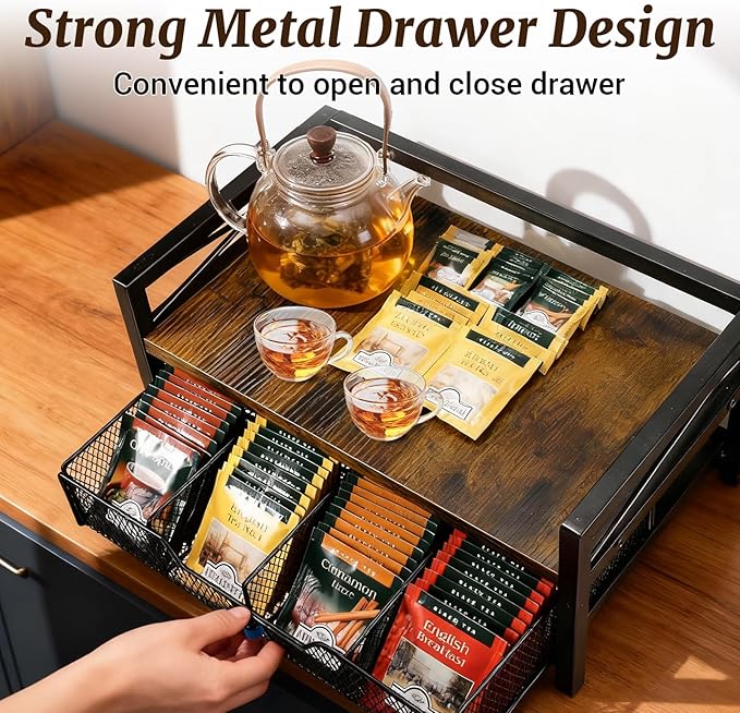 Tea Holder Organizer,Wood Tea Box Organizer Storage Box,Tea Caddy for Tea Bags Organizer Drawer