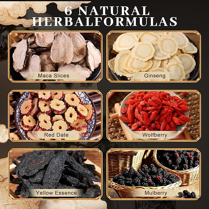 Ginseng Five Treasures Tea Kidney Tea - Ginseng & Mulberry Herbal Teas Natural Chinese Red Date Kidney Cleanse Detox Teas Bag for Men Women
