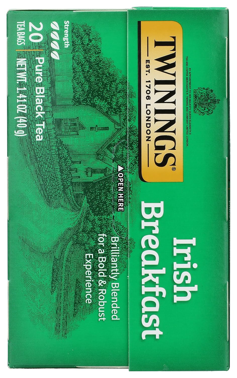 Twinings Irish Breakfast Tea, Robust and Flavourful Caffeinated Black Tea Bags Individually Wrapped, 20 Count
