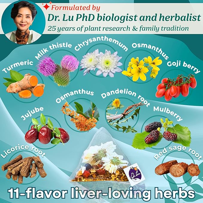 2 Pack of Dr. Lu’s Happy Liver Tea | Traditional Herbal Tea Blend | 100% Natural | Corn Fiber Pyramid Bags | Made in USA
