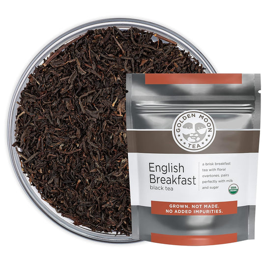 Golden Moon Tea Organic English Breakfast Black Tea - Loose Leaf, Non-GMO 4 Tea Blend - 1 Pound (192 Servings)