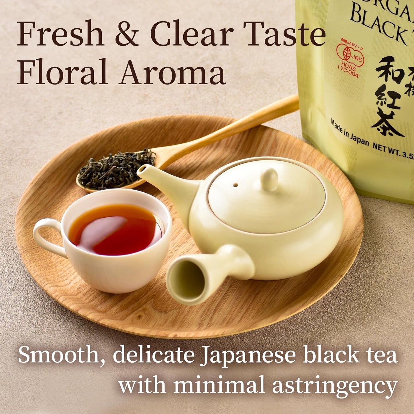 YAMASAN KYOTO UJI Japanese Organic Black Tea Loose Leaf 3,52oz | 100% Authentic Black Tea Leaves, Organic Black Tea, Low Astringency, Fresh ＆ Clear Taste, Sweet Aroma, Made in Japan 100g