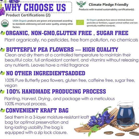 KEYXE - Organic Butterfly Pea Flowers Tea Bags, 100% CERTIFIED Organic and Pure from Butterfly Pea Flower Dried, Herbal Flower Tea for Relaxation, Mocktails, and Natural Food Coloring, Caffeine-Free, Sugar-Free, Non-GMO- ( 30 teabags )