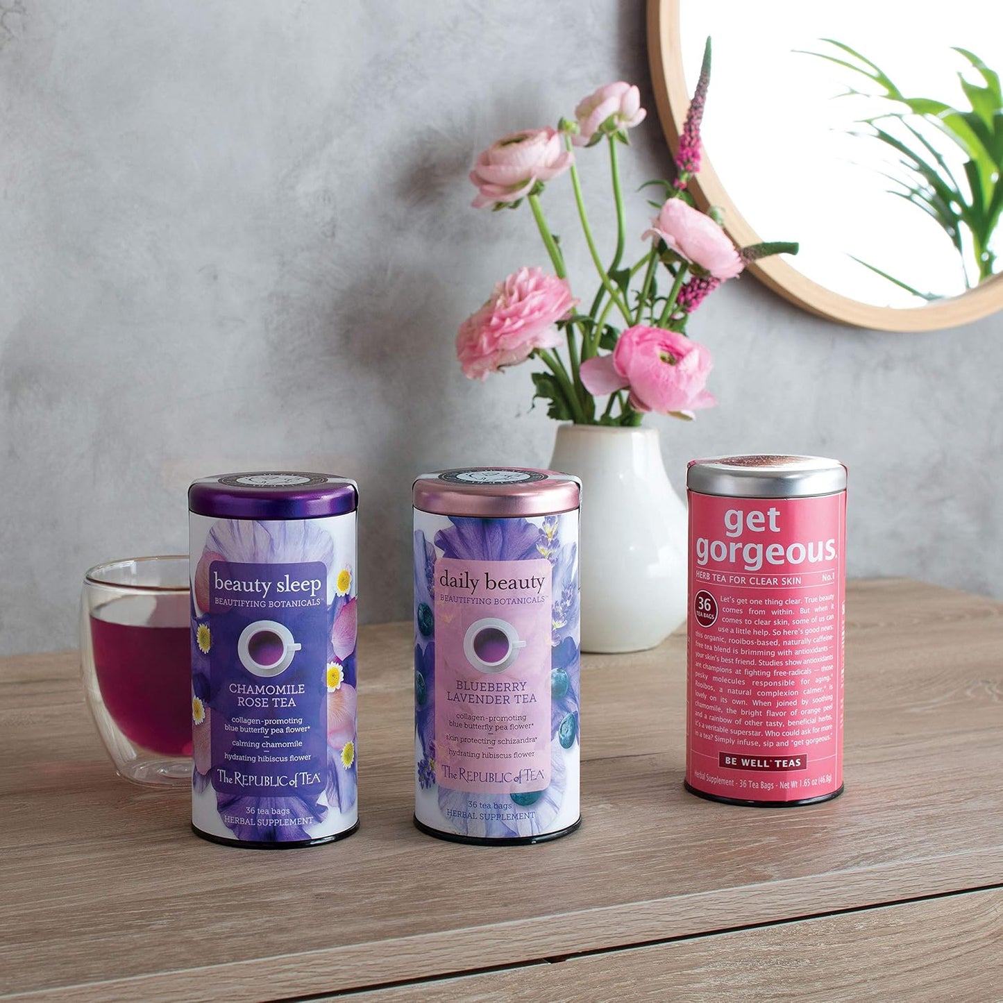 The Republic of Tea Be Well Get Gorgeous No. 1 Herbal Tea, 36 Count | Caffeine Free. Suitable for day or evening sipping