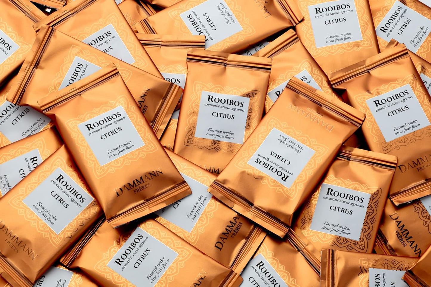 Dammann Freres Sachets, Rooibos Citrus Tea Bags, Premium Gourmet, Notes of Lemon, Clementine, and Orange Tea, Individually Wrapped, 24 Count (Single Pack)
