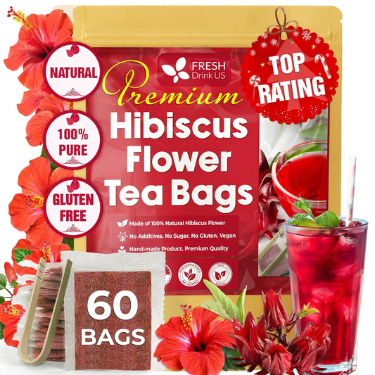 FRESHDRINKUS 60 Hibiscus Flowers Tea Bags