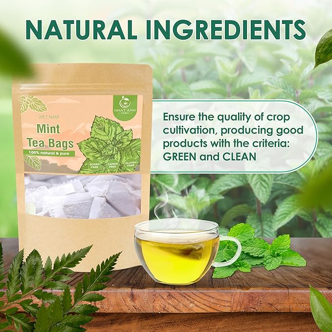 Nhat ANH Farm - Premium Peppermint Tea Bags, 40 Peppermint Tea Bags, 100% Natural Dried Mint Leaves, Naturally Sweet Herbal Tea, Sugar-Free