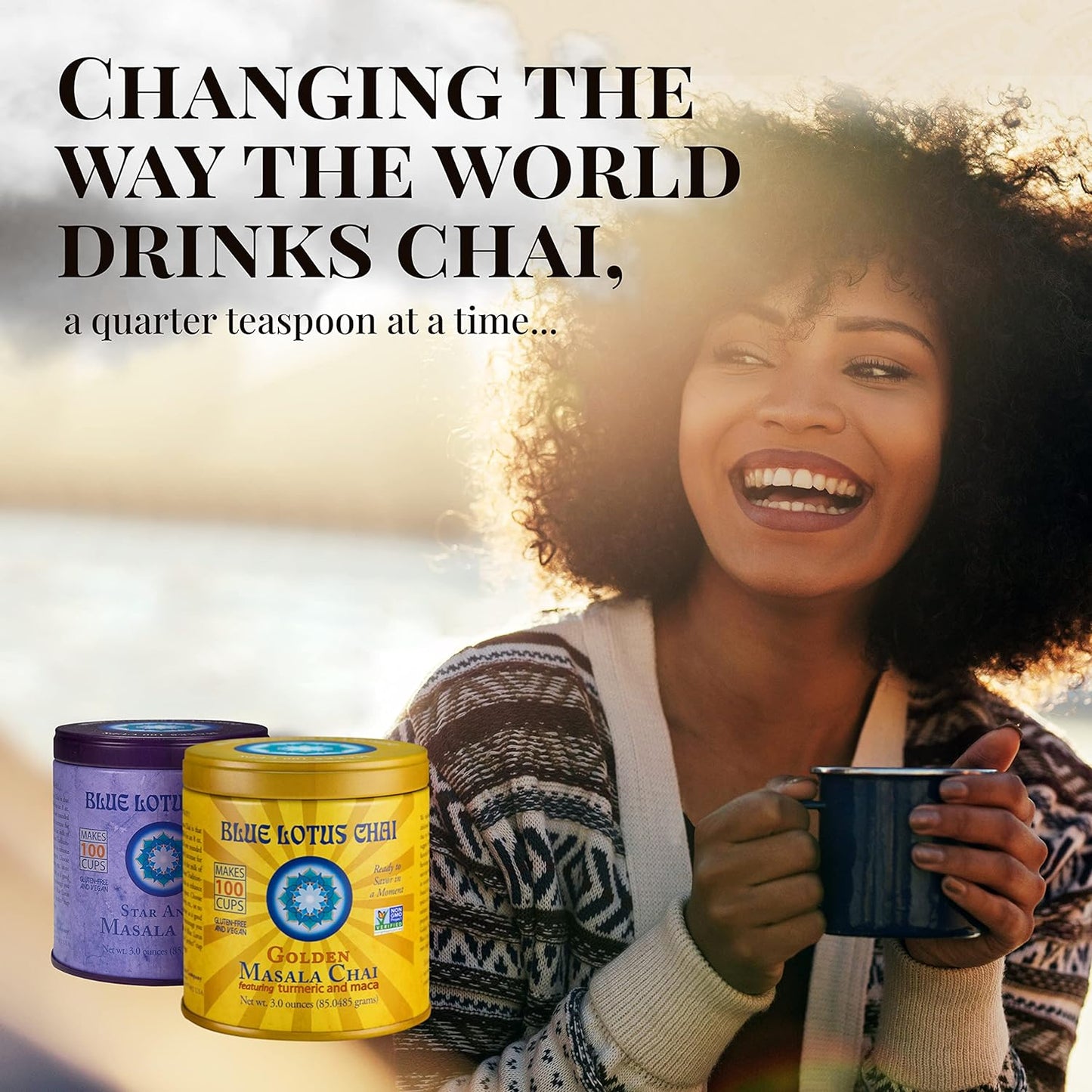 Blue Lotus Chai - Traditional Masala Chai - Makes 100 Cups - 3 Ounce Masala Spiced Chai Powder with Organic Spices - Ins