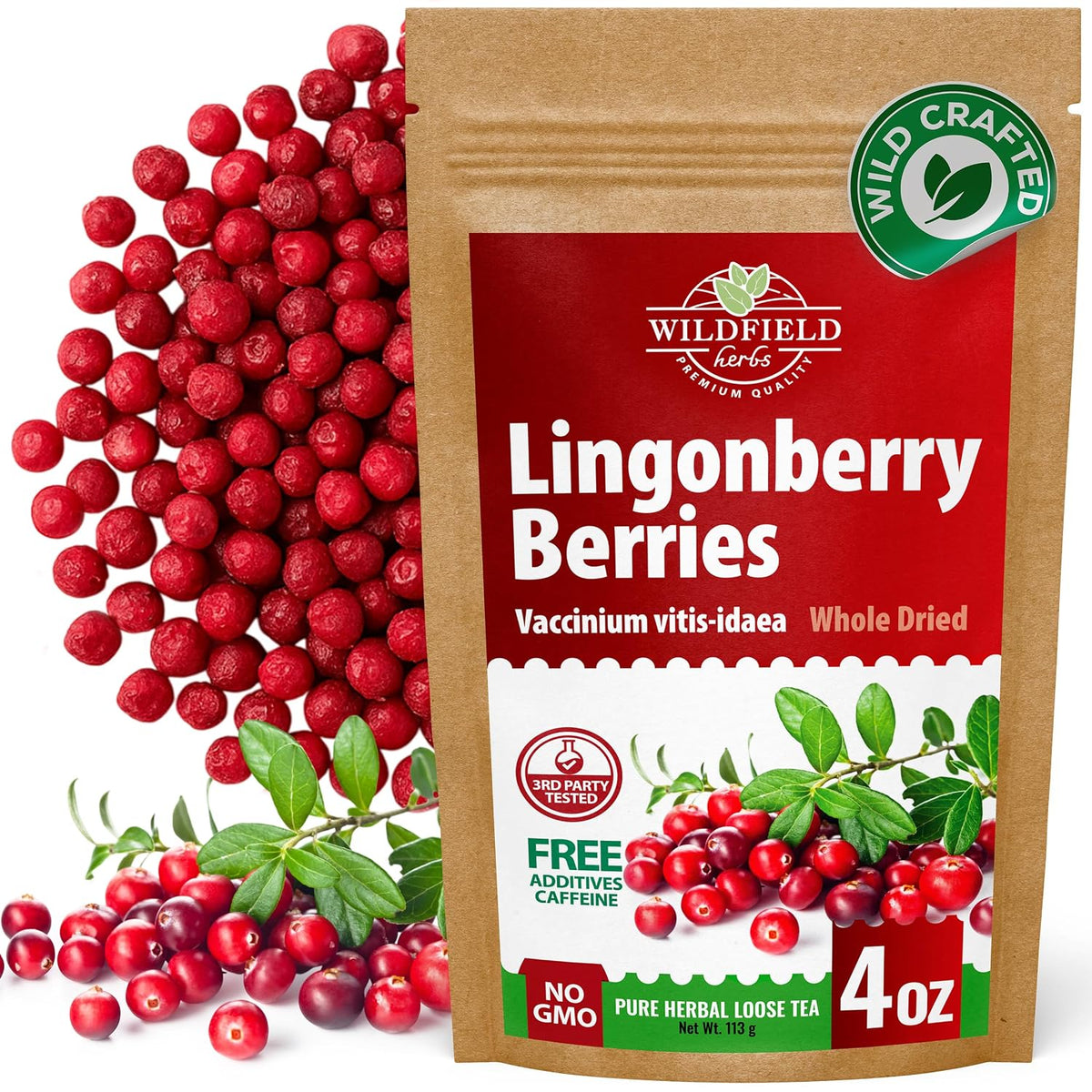 4 oz. Cowberry Lingonberry Whole Berries Tea (Vaccinium vitis-idaea L)