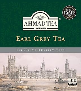 Ahmad Tea Earl Grey Tea, Tagged Teabags without envelopes, 100 Count