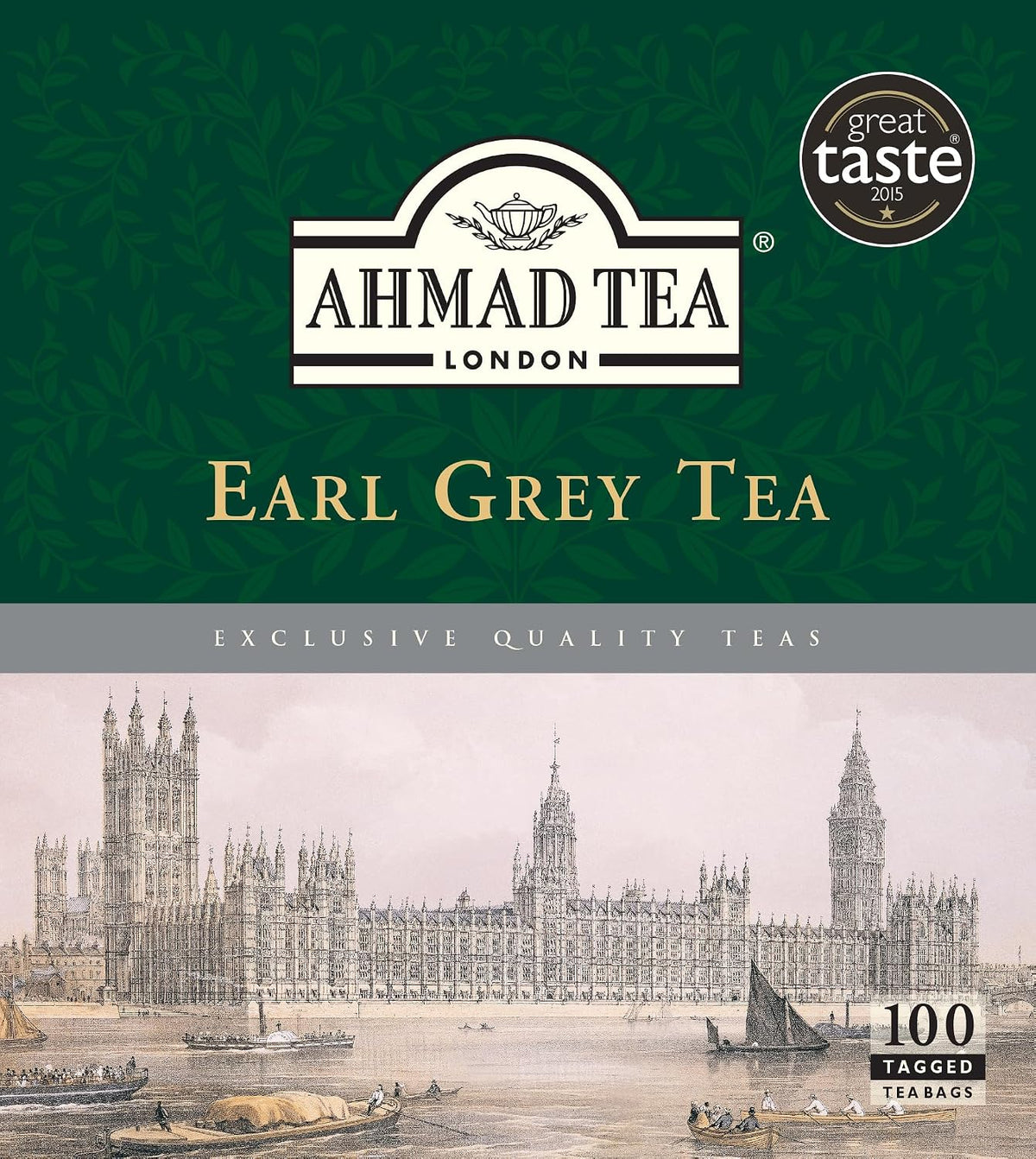 Ahmad Tea Earl Grey Tea, Tagged Teabags without envelopes, 100 Count