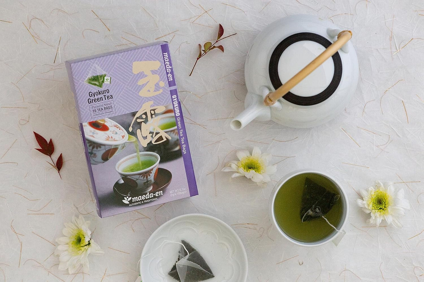 MAEDA-EN Premium Green Tea 10 Tea Bags Japanese Origin Green Tea Leaves Individually Wrapped Teabags (1pk, Gyokuro Green Tea)